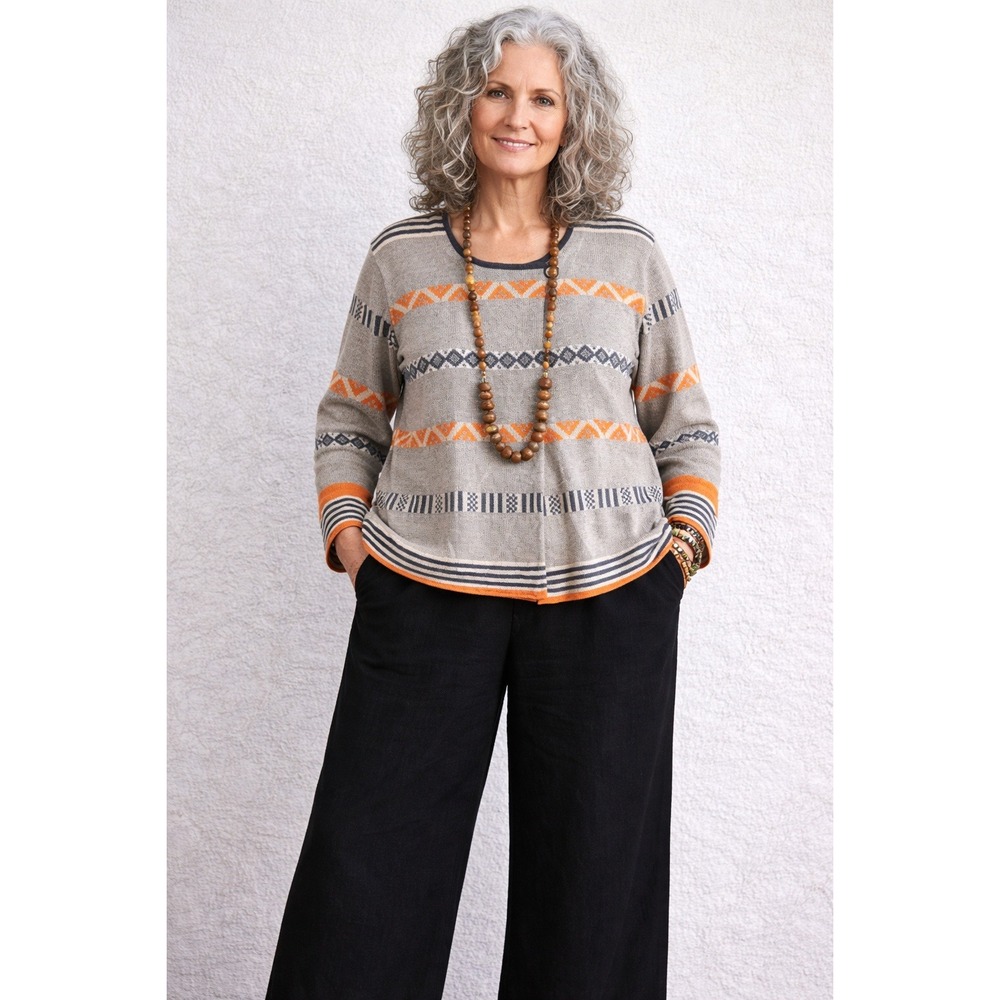 Gudrun Sjoden Organic Cotton Wool Knit Sweater Geometric Stripe Lagenlook- S